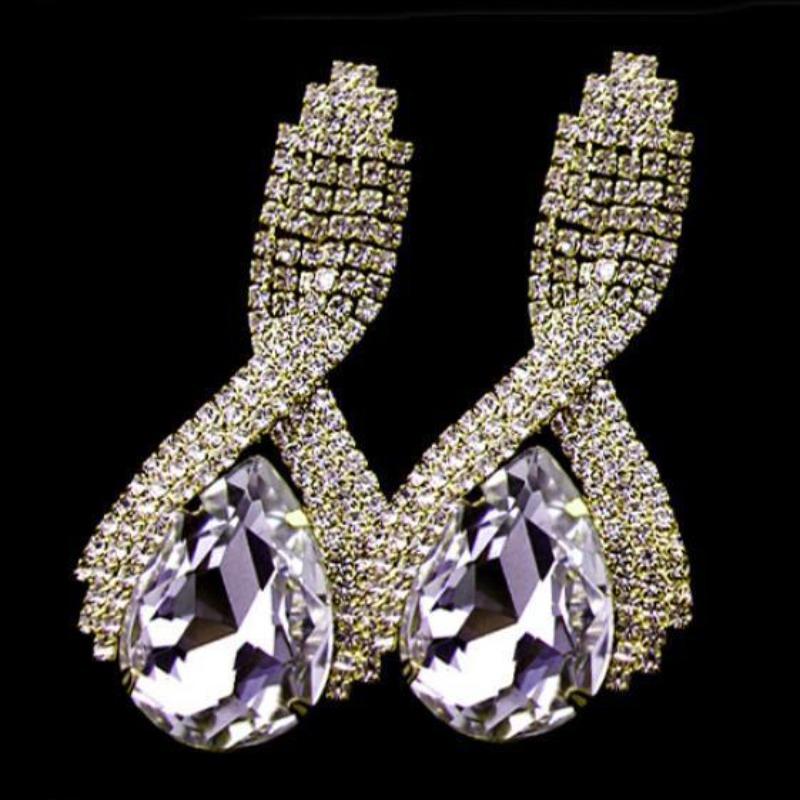 Kobiety musujące Rhinestone luksusowe Waterdrop złote tone kolczyki szpilki