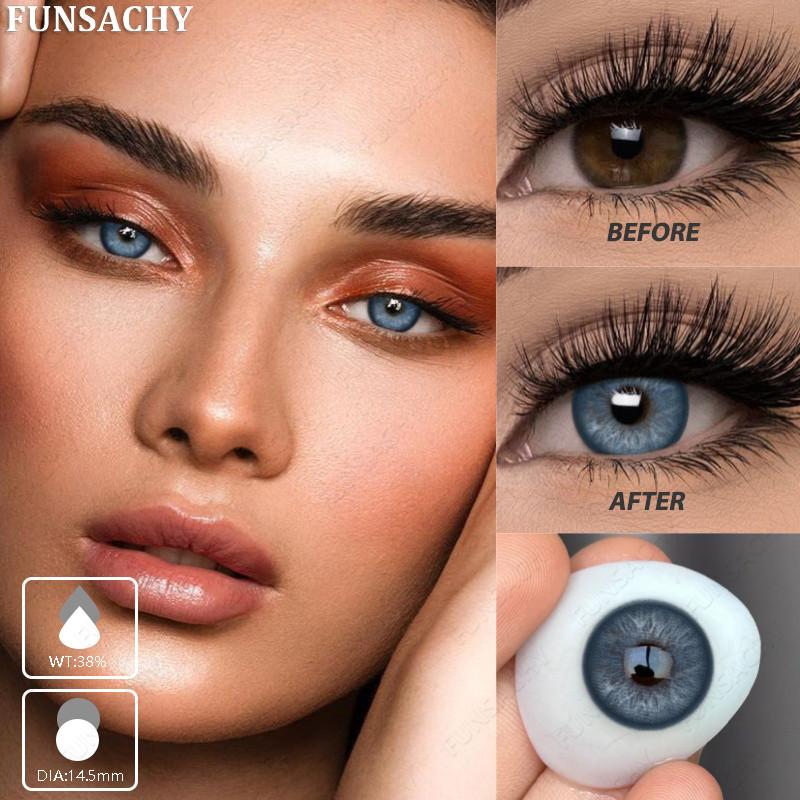 Funsachy 1 Pair Contact Lenses Pupil Blue Eye Color Eye Lenses Beautiful Natural Soft Brown Gray Cosmetic Lenses Annual