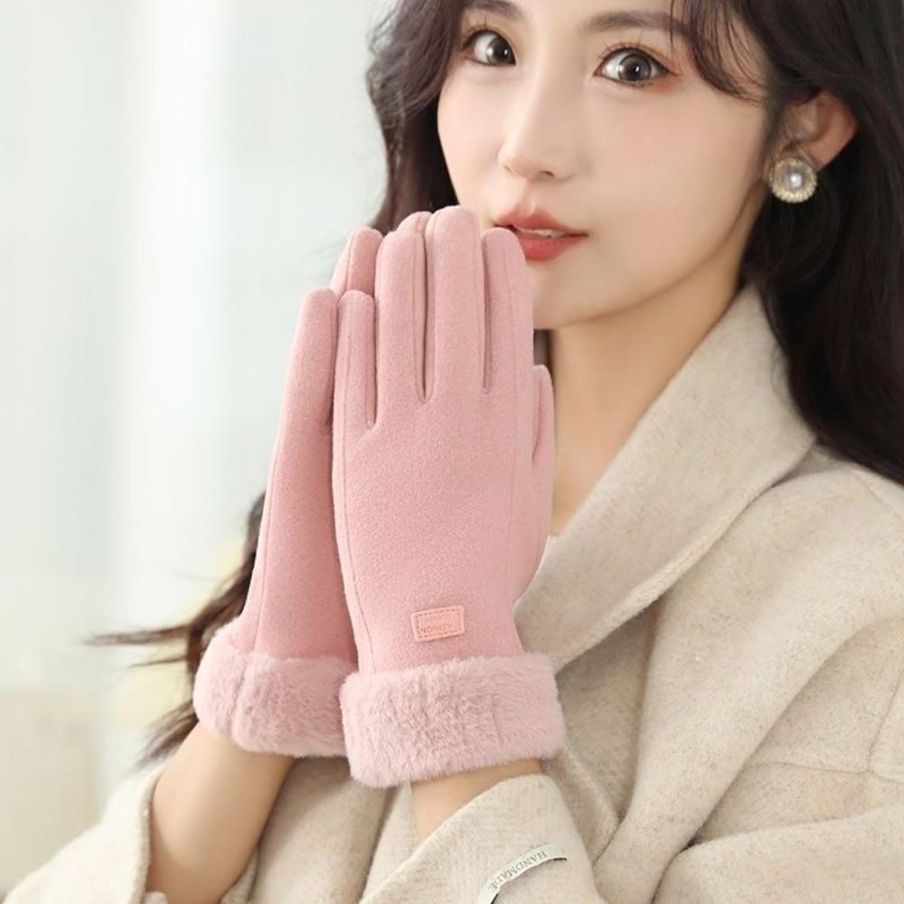 Polar Fleece Women Anti-cold Mittens Faux Rabbit Fur Plush Thickened Gloves  Outdoor