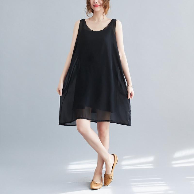 Real Shot Sleeveless Plus Size Chiffon Vest Dress Plus Size Free Size