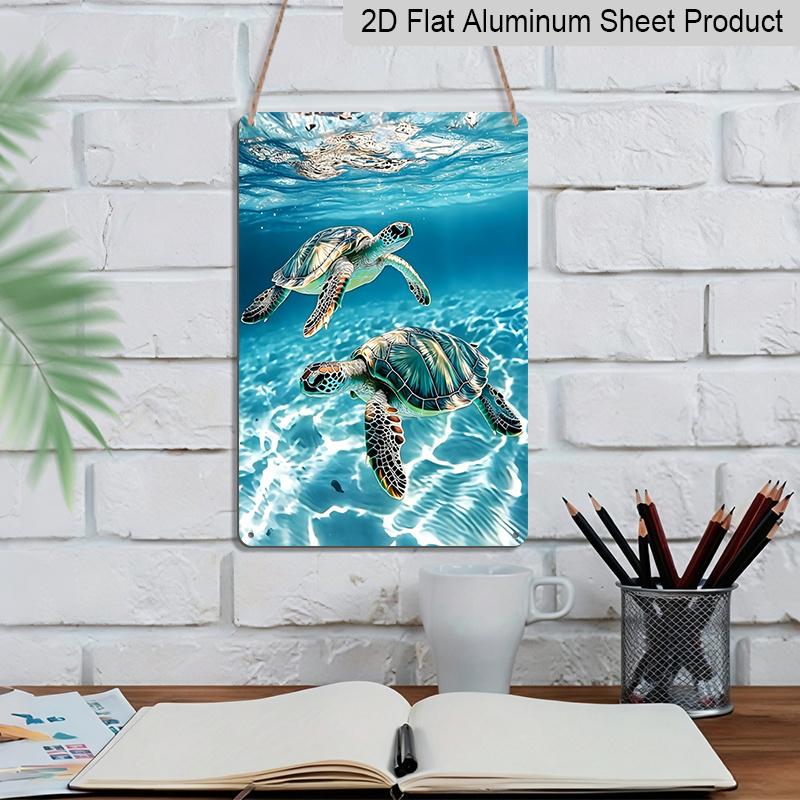 2D Flat, Underwater Sea Turtle Duo Metal Sign - Durable Aluminum Ocean Themed Wall Decor, Beach House Living Room, Coastal Kitchen Wall, Nautical