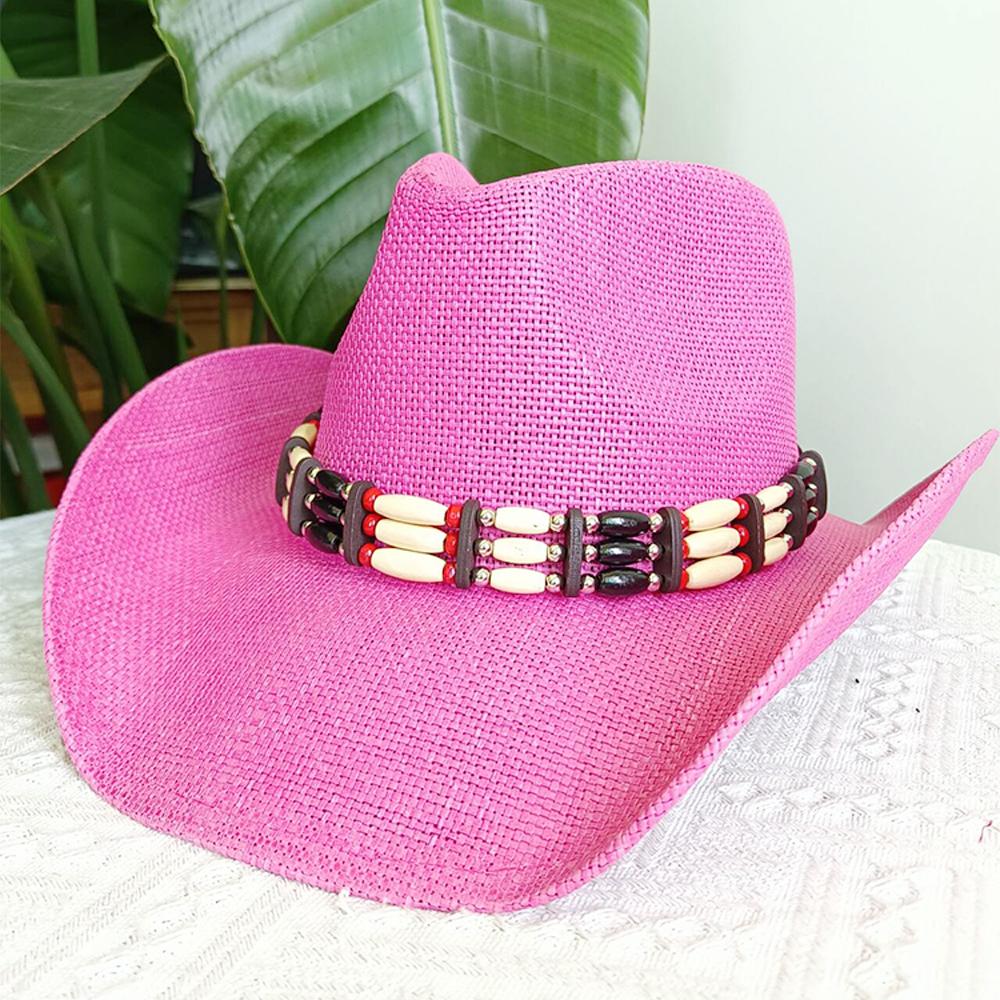 Cappello da cowboy in paglia da donna cappello da spiaggia cappello jazz con accessori da fornaio moda estate