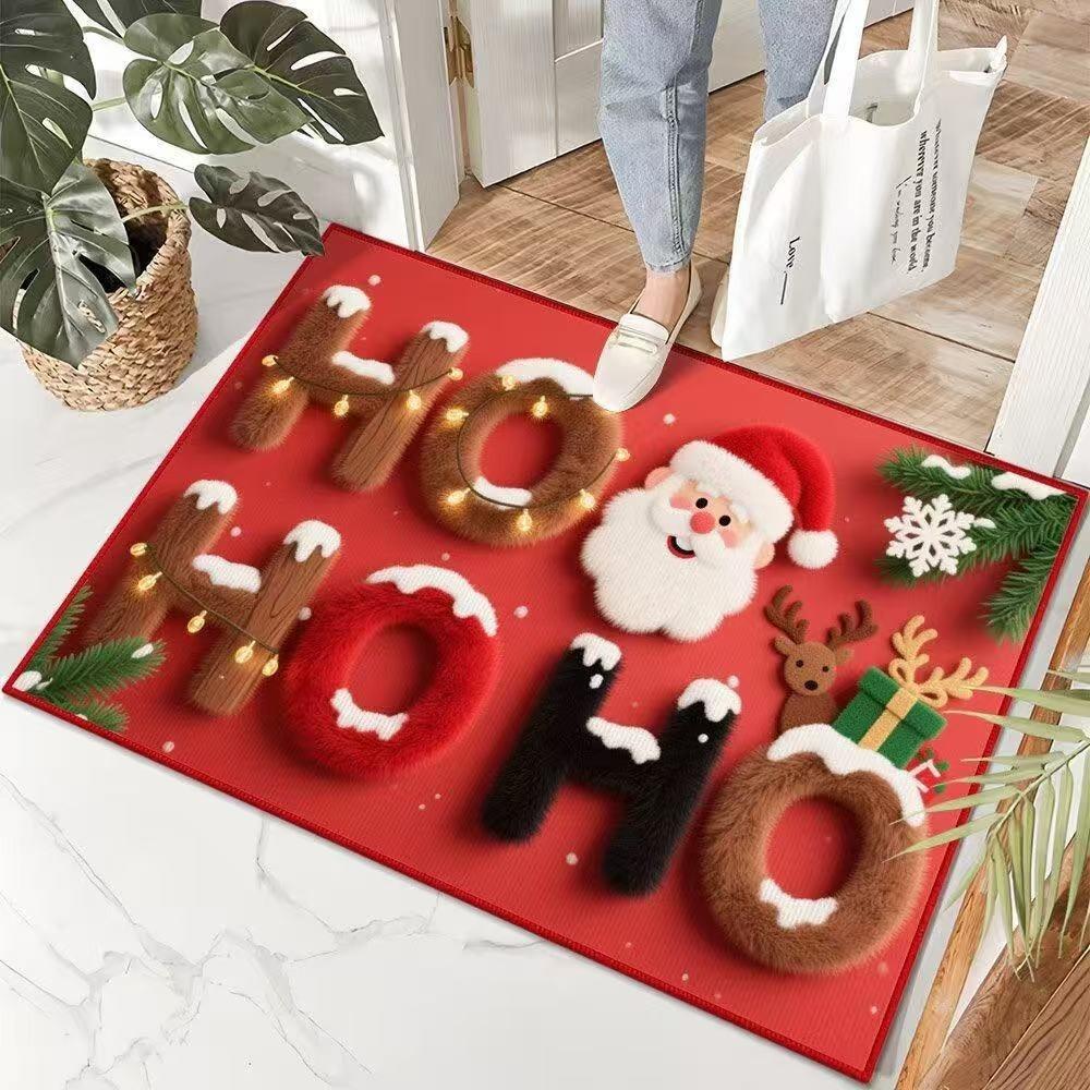 Visual Velvet Christmas Door Mat with Santa Snowman Elk Patterns Floor Mat for Home Entrance Decor Adding Festive Charm