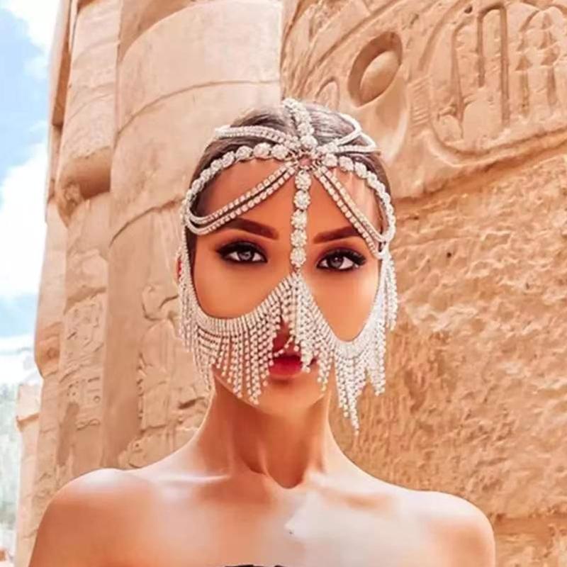 Belly Dance for Rhinestone for Head Chain Crystal Tassel Pendant Mask Chain Novelty Hair Styling Tool for Masquerade Cos