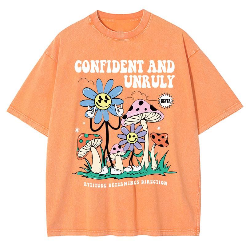 Confident And Unruly Mushroom Flowers Printed Washed T-Shirts Women Summer Cotton T Shirt Comfortable Loose Top Clothes
