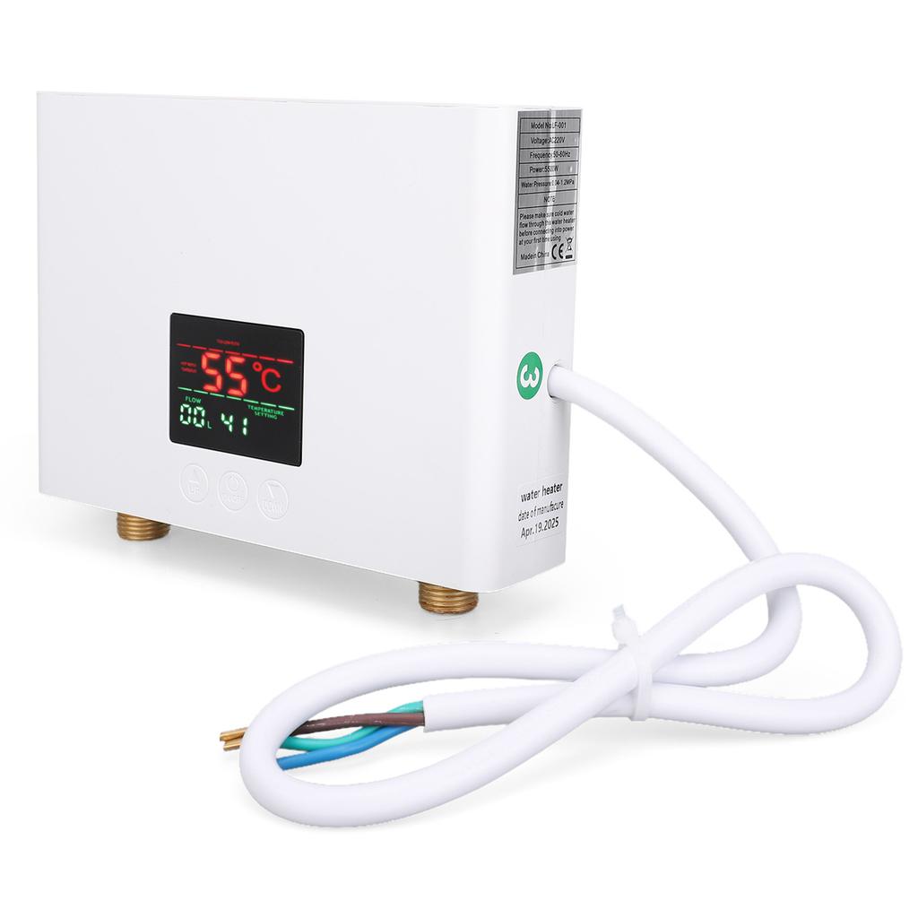 Water Heater 5500W   Lectric Tankless Water Heater Wall-Mounted with LED Display and Remote Control for Home RV Kitchen Bathroom, White