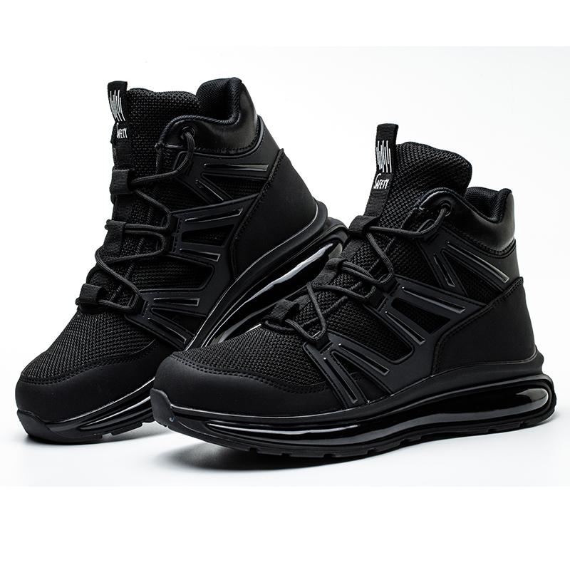 

Men s Steel Toe Safety Shoes Anti-Crush Piercing Soft Sole Breathable Fashion Pure Black Work Boots Upgraded Comfort 37