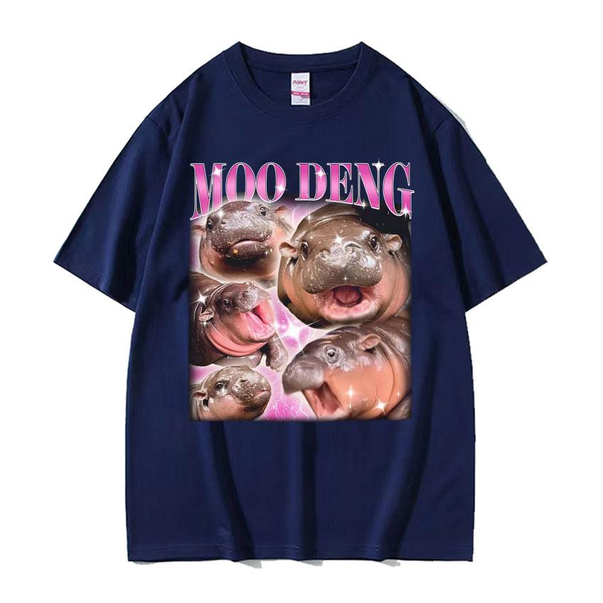 Cute Moo Deng Baby Hippo Funny Meme T Shirts Men Women Casual Cotton Short Sleeve Tshirt Vintage Hip Hop Streetwear Tshirt Tops