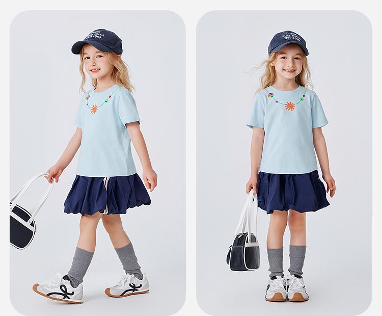 Mini Balabala girls' short sleeved T-shirt with moisture absorption, quick drying, cool feeling, breathable necklace pattern top, summer new style 26