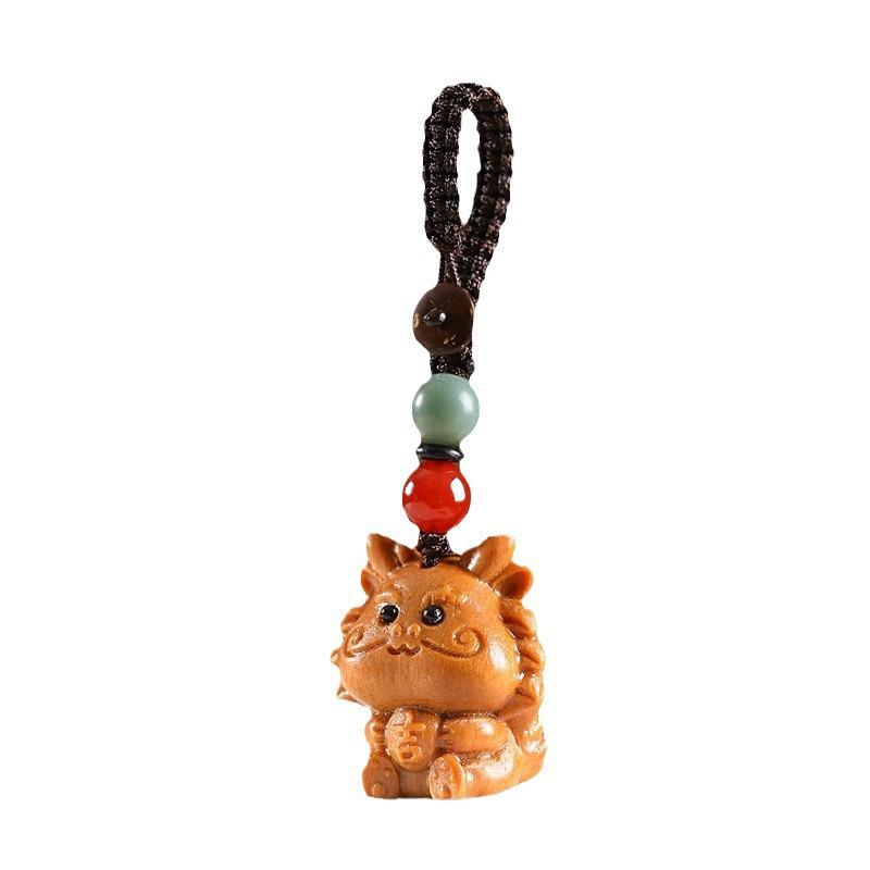Exquisite Dragon Year Green Sandalwood Keyring & Phone Chain Pendant