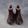 Johnature Thick Soled Genuine Leather Women's Boots Plush Warm Cotton Shoes Versatile Mid-calf Boots