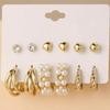 6-Piece Geometric & Pearl Cross Earrings Set: Metal Ear Cuffs and Round Alloy Designs for Women