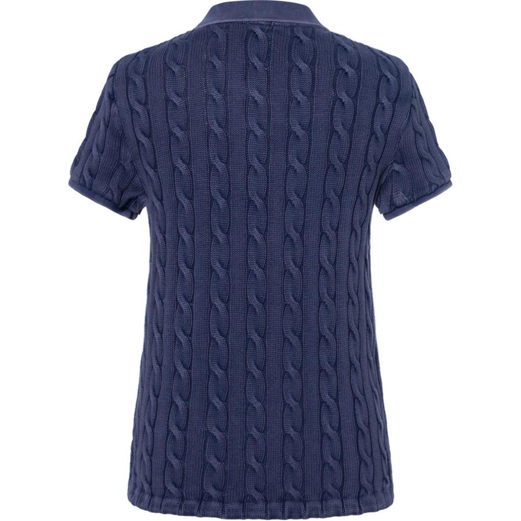 Polo Ralph Lauren FW22 Slim Fit Solid Cable Knit Short Sleeve Polo Shirt Women tops Blue WMPOKNINCU20630-410