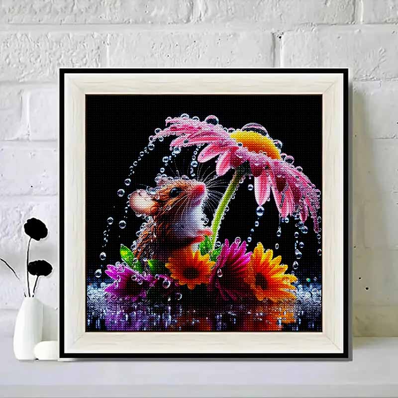New Arrival 5D DIY Full Circle Diamond Painting "Mouse and Flower" Embroidery Cross Stitch Home Decor Gift