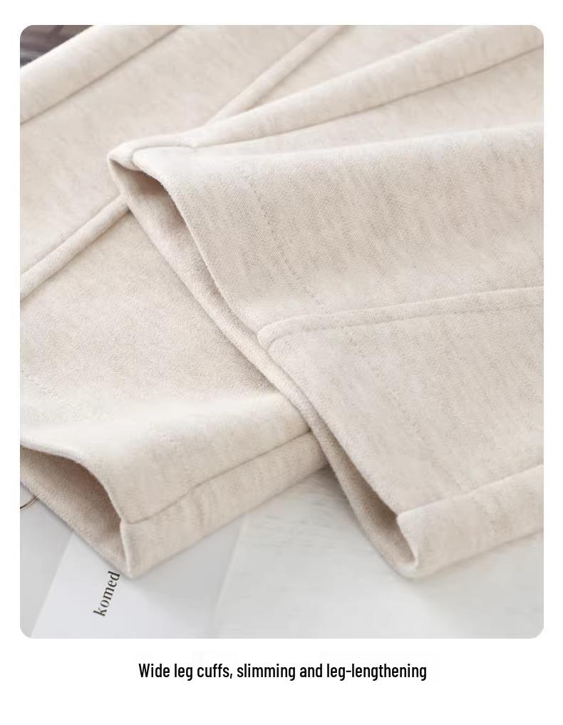Women's Beige Cashmere Wool Blend Wide-Leg Pants with Fleece Lining - Autumn/Winter 2024 Collection