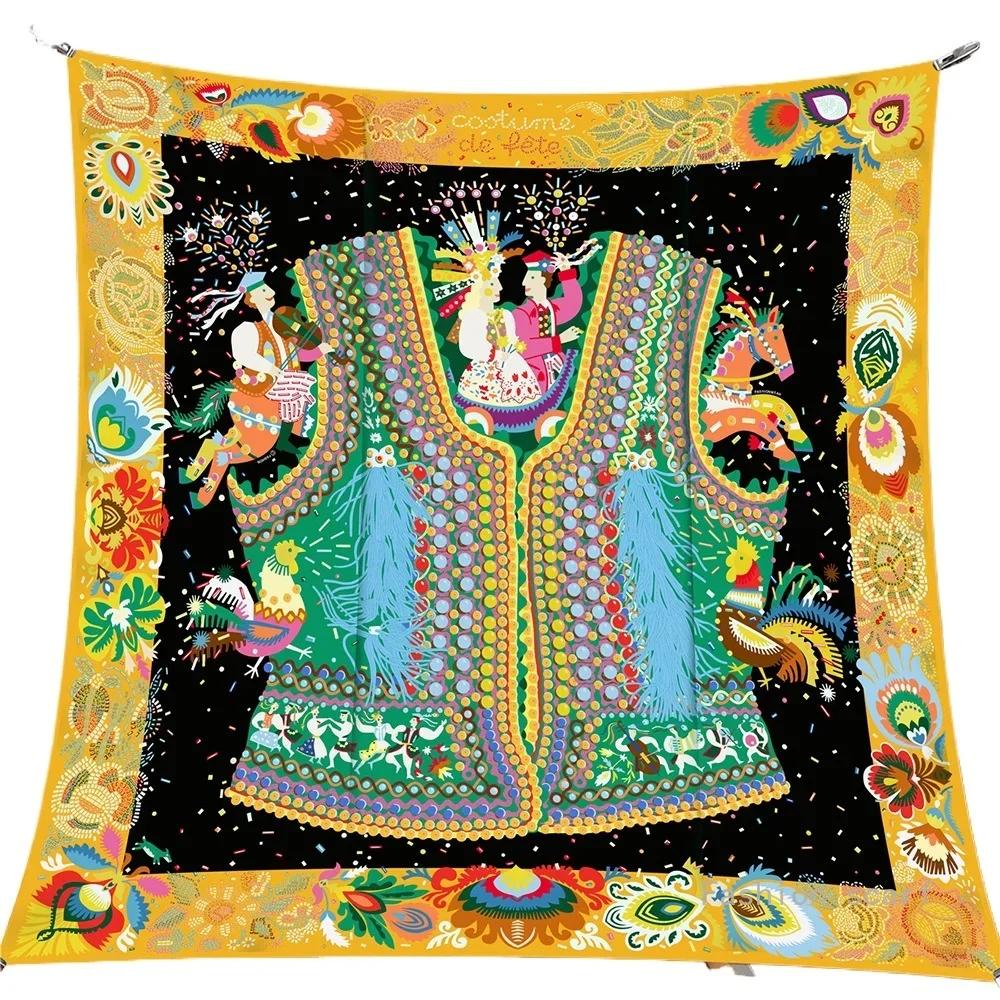 European New Color Clothes 90Cm Twill Women'S Decorative Silk Scarf Travel Shawl Large Square Scarf Chest Wrap Scarf