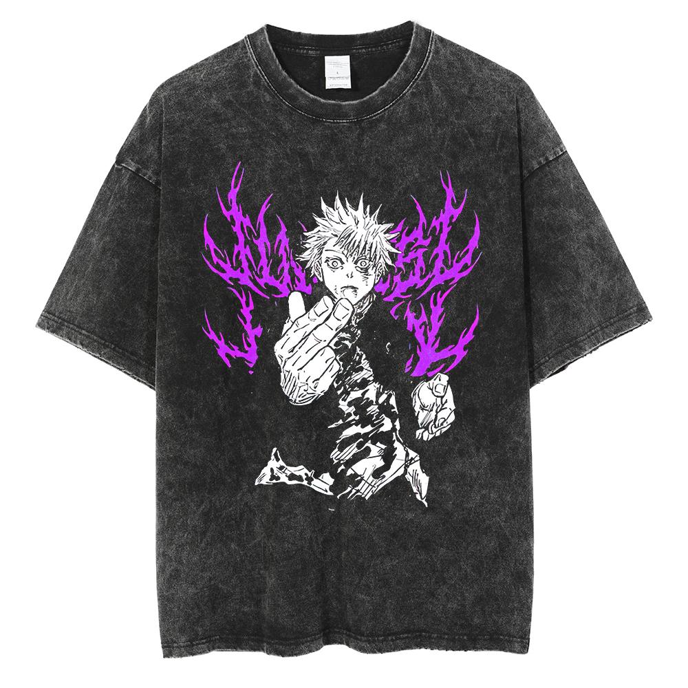Gojo Satoru Harajuku Anime Jujutsu Kaisen Letní Pánské Tričko Perte Čistá Bavlna s Vodou Bavlna Fitness Vintage Street Krátký Rukáv