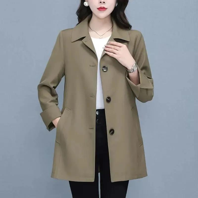 Women's Spring and Autumn Simple Commuter Middle-aged Jacket Casual Windbreaker Plus Size Outerwear