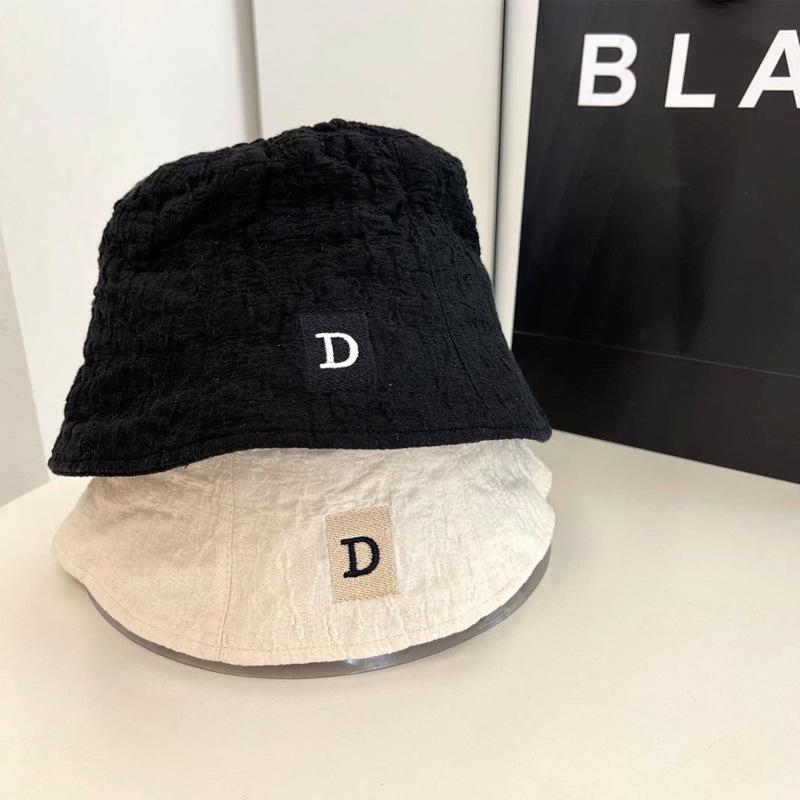 Hat Female Versatile Seersucker D Letter Bucket Hat Korean Version Tide Bell Sunshade Bucket Hat Internet Celebrity Basin Hat