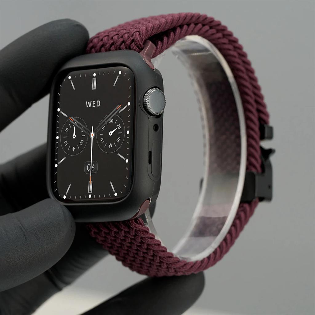 Silicone Case+Braided Strap For Apple Watch Bands 46mm 49mm 44mm 42mm 41mm 40mm 38mm SE 10 9 6 5 Ultra 2 Nylon Correa Strap