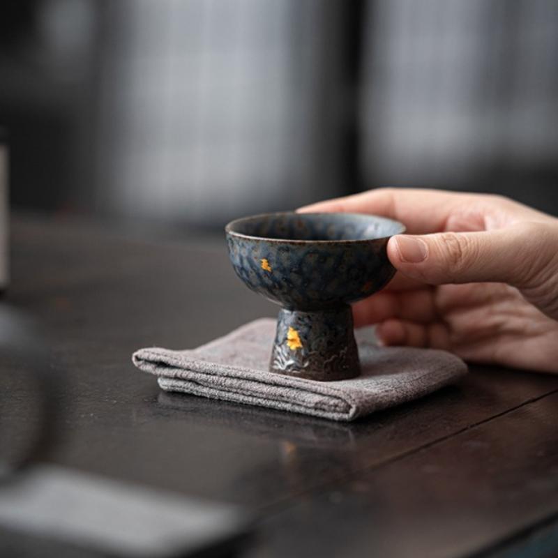 Prázdný Zhai Starý Kameninový Pohár Stříbrem Zlacený Vysoká Patka Mistrovský Pohár Bronzová Glazura Keramický Čajový Servis Čajový Šálek Jediný Šálek Čajová Miska