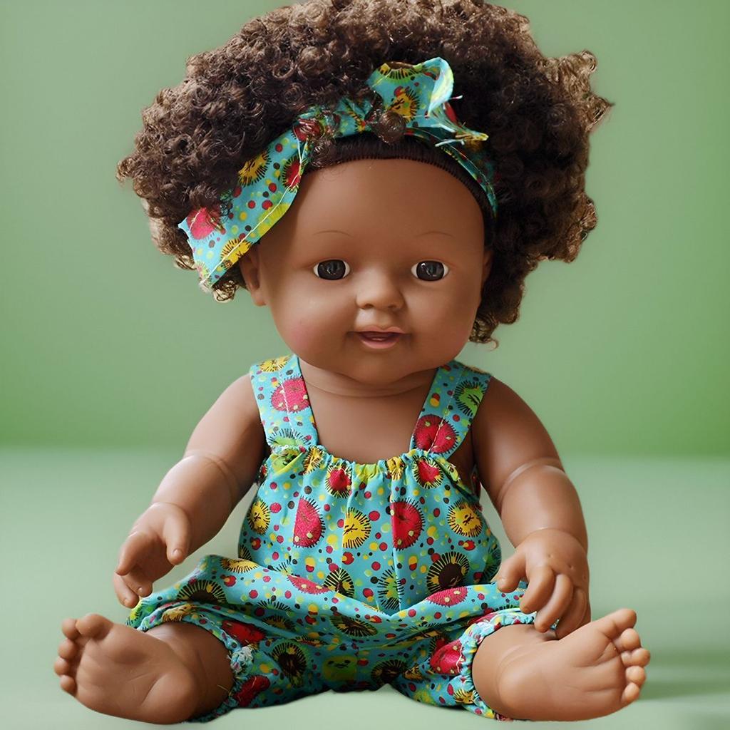 Realistic Black Doll 30cm Soft Vinyl African Girl Talking Toy with Sound Interactive Plush Gift for Kids Play
