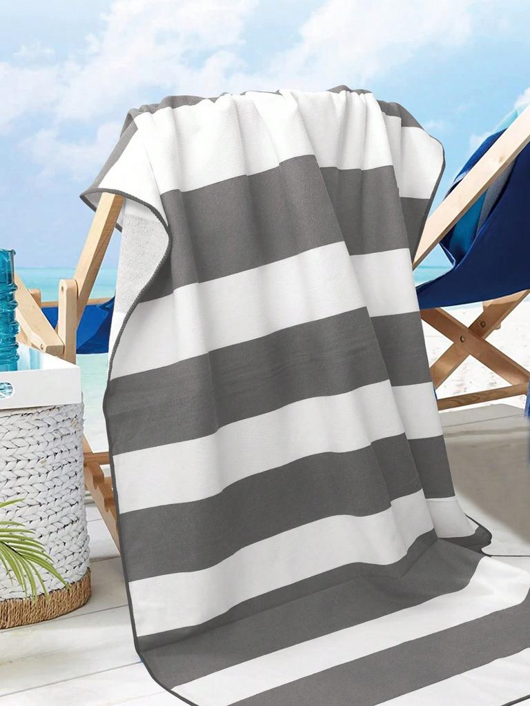 SHENG CHUN Watercolor Stripe Towel, Blue Navy Pink Gray, Soft Microfiber Absorbent for Beach, Pool, Gym & Vacation