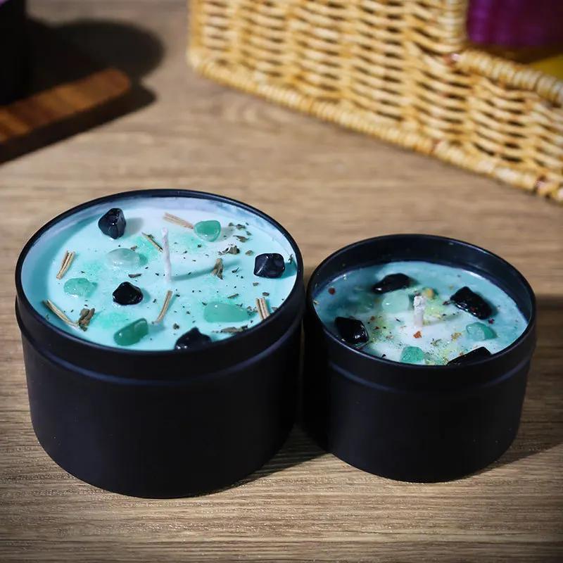 

4&8oz Tin Crystal Dried Flower Mixed Color Aromatherapy Candles Scented Room Decorations Housewarming Gifts Candles Home Decor