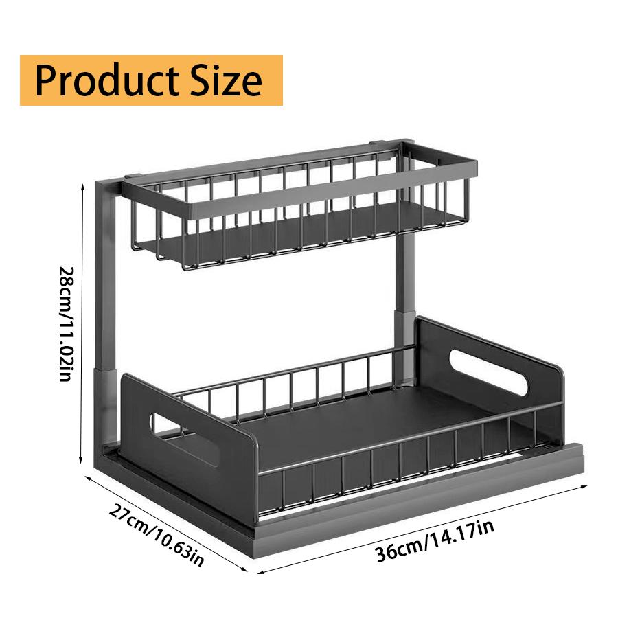 1pc Metal Pull-out Storage Rack, Durable Slide Out Kitchen Cabinet Under Sink Bathroom Bedroom Organizer for Book, Seasoning XJM