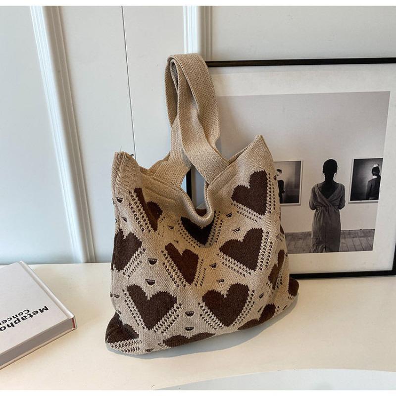 Love knitted bag women's new fashionable large-capacity tote bag versatile high-end handbag