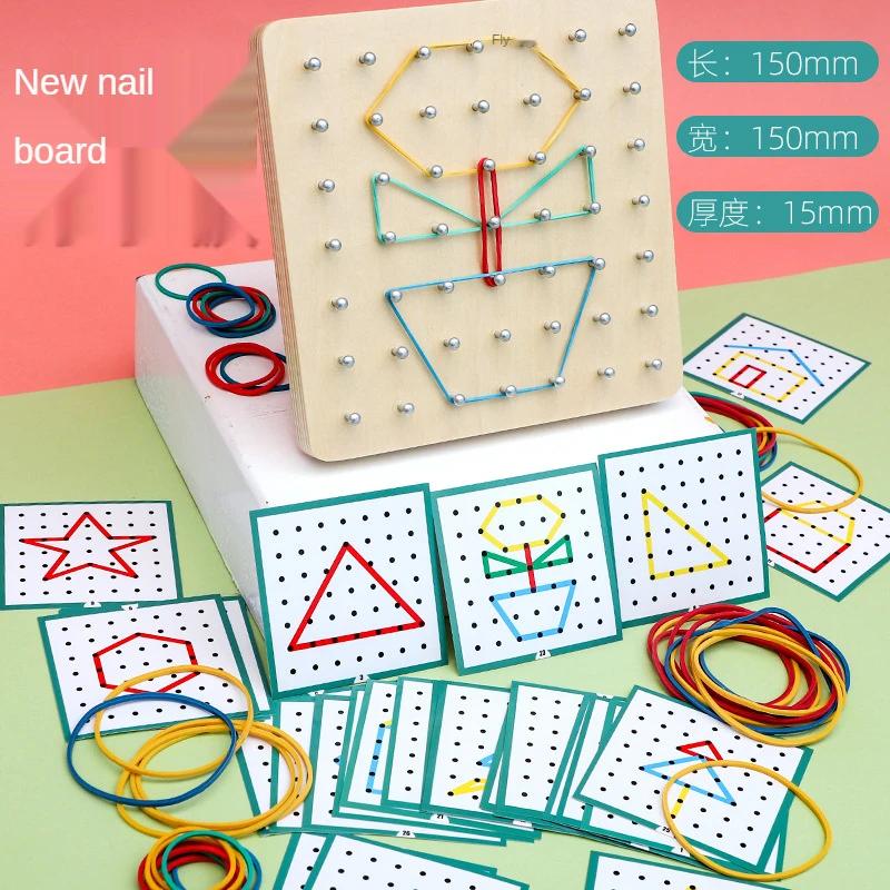 Kinder Mathe Holzspielzeug Set Geometrische Form Gummiband Lochbrett Montessori Lernen Kreatives Spielzeug Feinmotorik