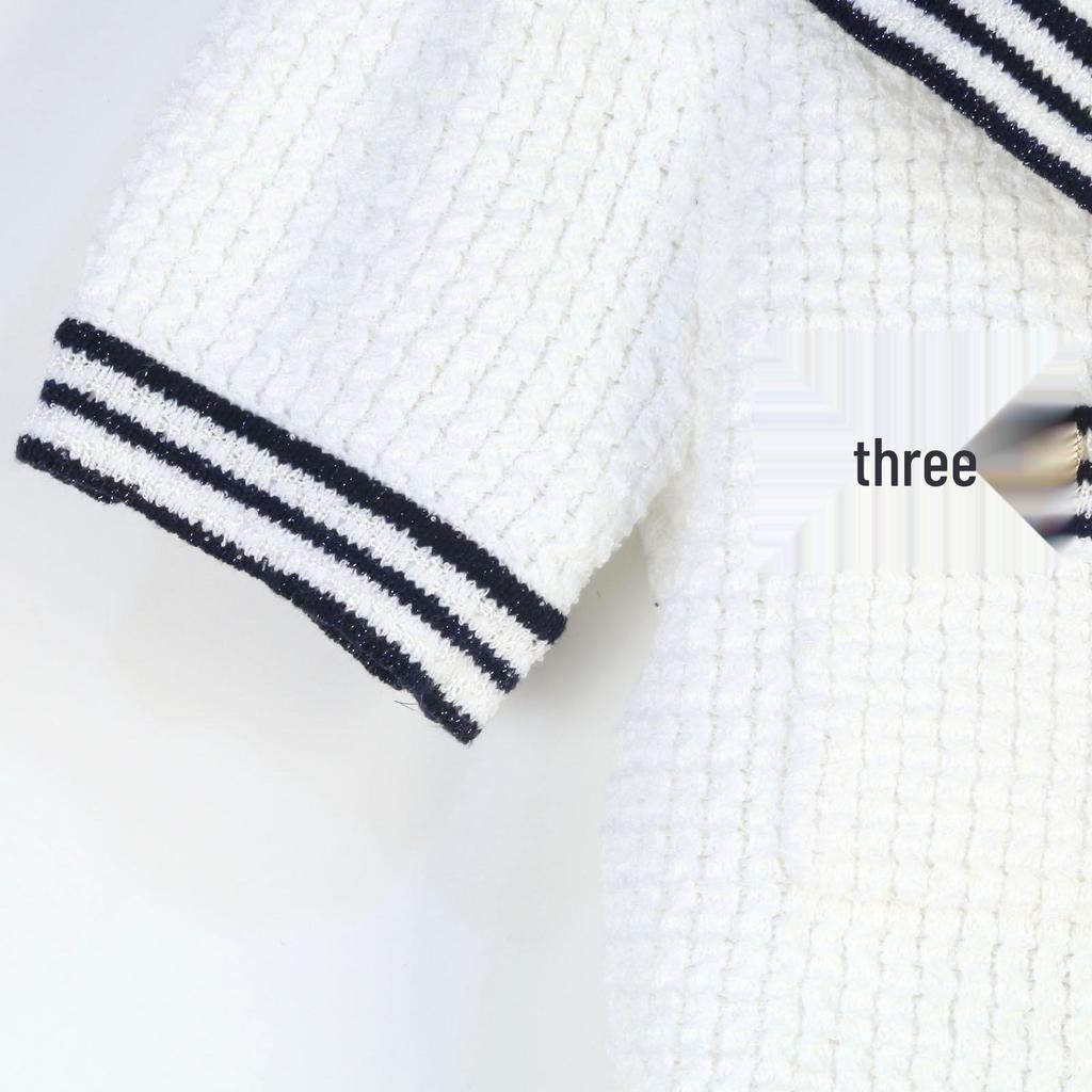 Spring/Summer 2025 Navy Collar Slim Fit Knit Set with A-line Skirt