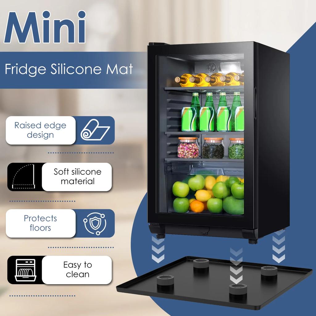 Mini Fridge Silicone Mat Waterproof Fridge Drip Tray with 4 Base Raisers Leak Resistant Under Refrigerator Mat Floor Protector