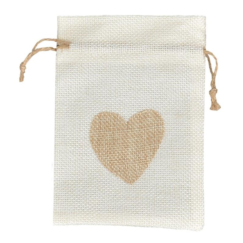 Pack of 51 Love Heart Burlap Bags Stylish Gift Packaging Bag Fashionable Storage Bag for Jewelry and Small Treasures
