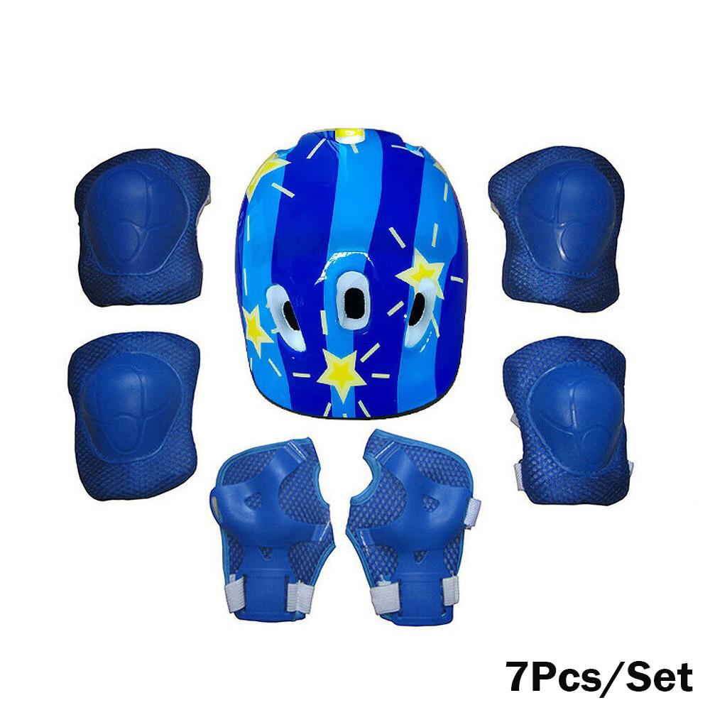 7 stk Sett Barn Gutter Jenter Hjelm Kne Håndleddsbeskytter Albuebeskyttere Barn Sykling Skøyter Sykkelhjelm Beskyttelse Beskytter