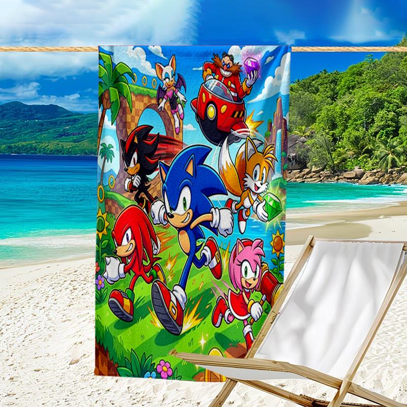Ultra-Soft Beach Towel with Sonic Theme,Ideal for Pool - Camping, Diving - Perfect Travel Essential, Vibrant Beach Towel.