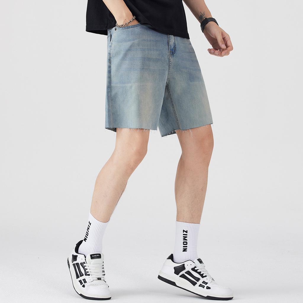 Summer Ultra-thin Tencel Soft Denim Quarter Shorts Men's Loose Straight Casual Elastic Versatile Trendy Shorts