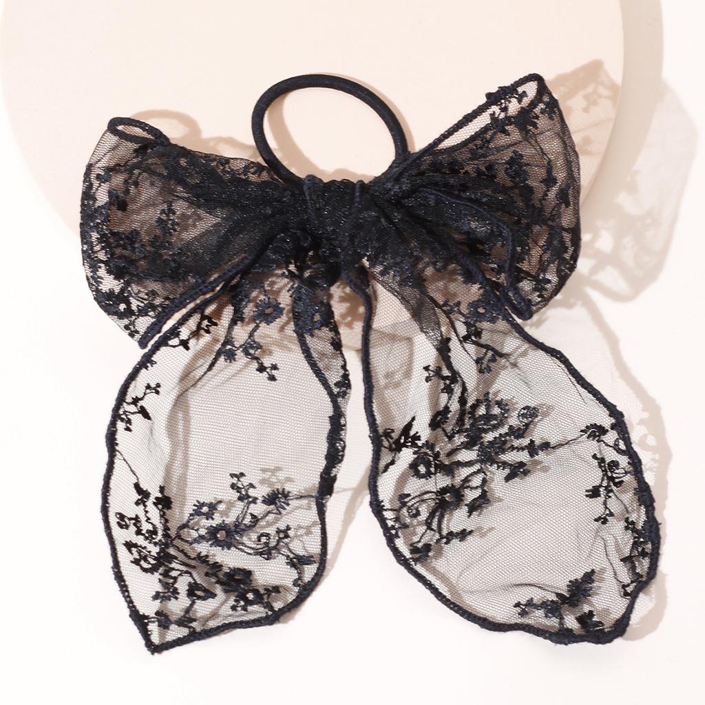 Lystrfac Spring Summer White Handmade Lace Bow Hair Ribbon Headdress Streamer Bow Scrunchies for Women Lolita Hair Accessories