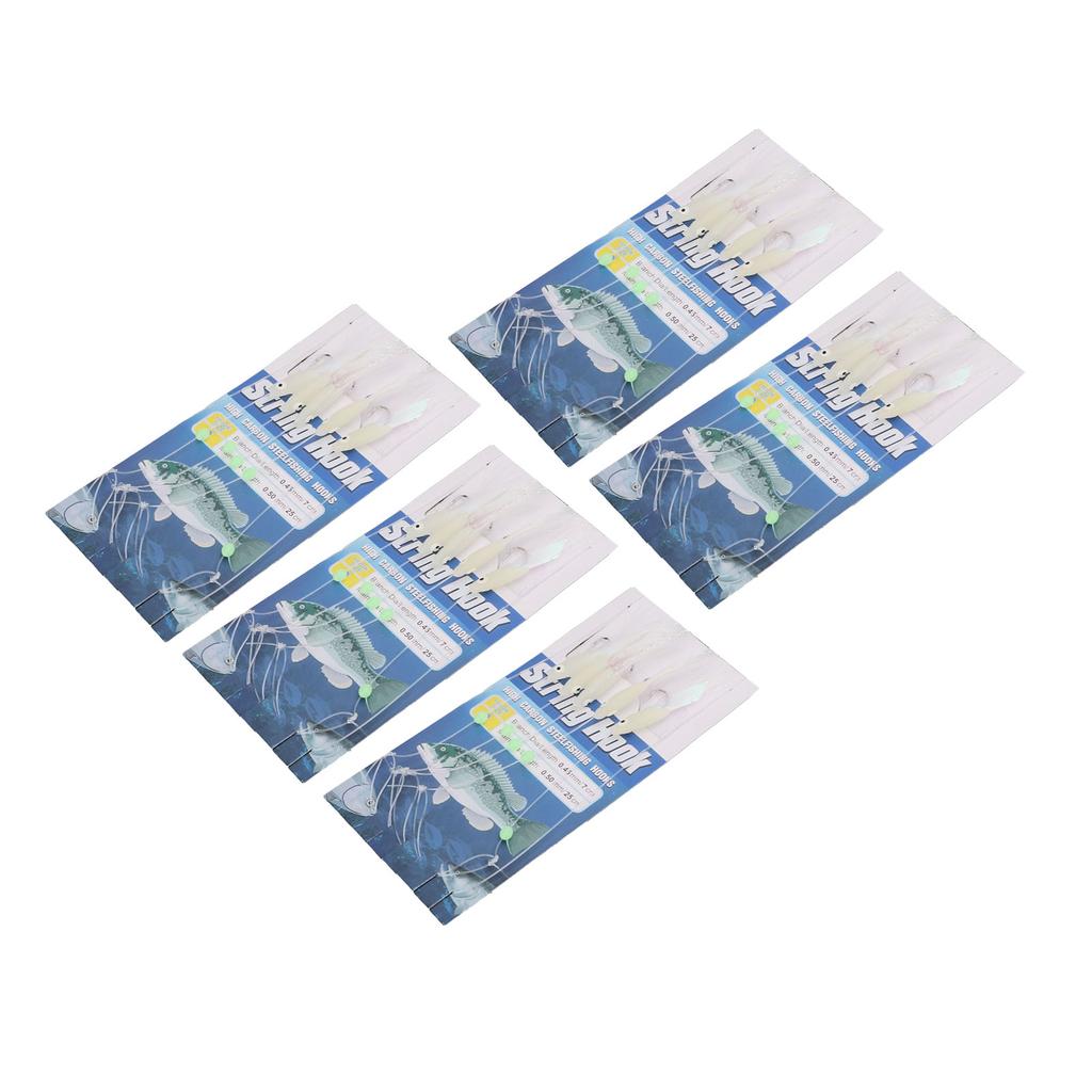 5 Set Luminous Feather Fishing Lure Bait Rigs Fish Skin Glow Fishing Lure Carbon Steel Lure String Hooks with 5 Hooks 3