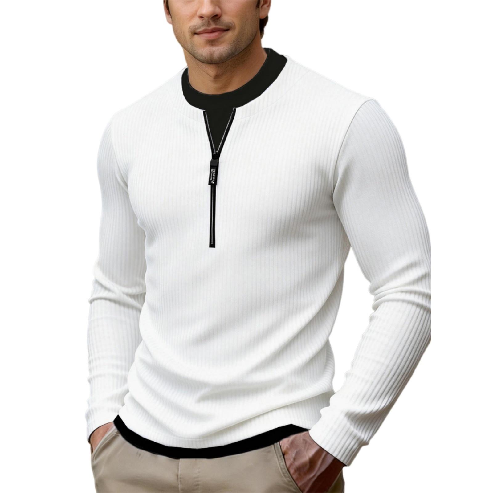 

Men s Fake Two-piece Neck Knitted Sweaters, Casual Tops XL білий