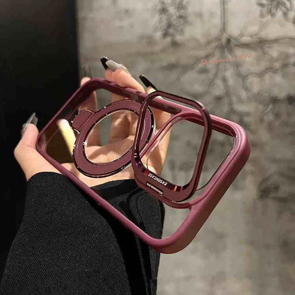 New Gold 16 Magnetic Glass Lens Stand Phone Case for iPhone 16 11 13 15 12 14 Pro Max 16 Plus Funda Magsafe Clear Cases Cover