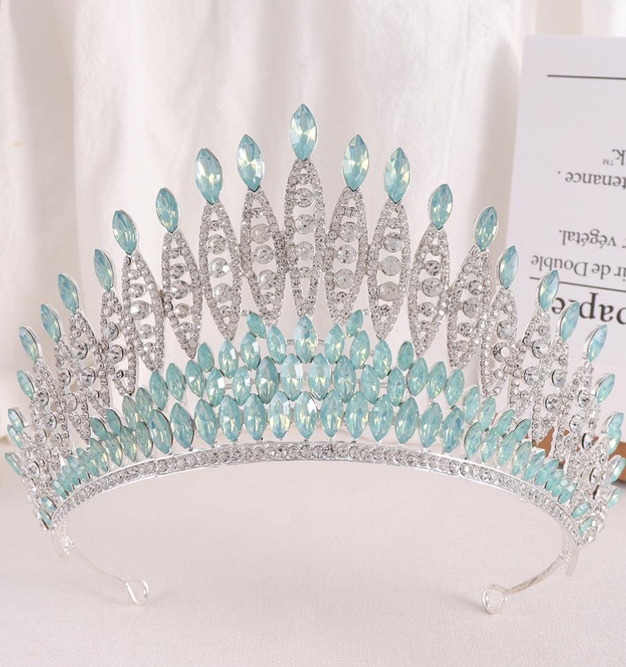 DIEZI Luxury Green Opal Crystal Flower Water Drop Tiara Crown Women Wedding Party Elegant Bridal Bride Crown Hair Accessories