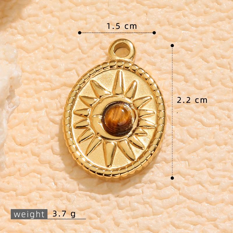 Stainless Steel Oval Star Tiger Eye Stone Pendant Jewelry