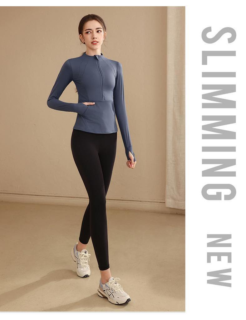 Women's Slimming Long Sleeve Yoga Top for Autumn/Winter - Elastic, Fashionable, Running & Fitness Wear