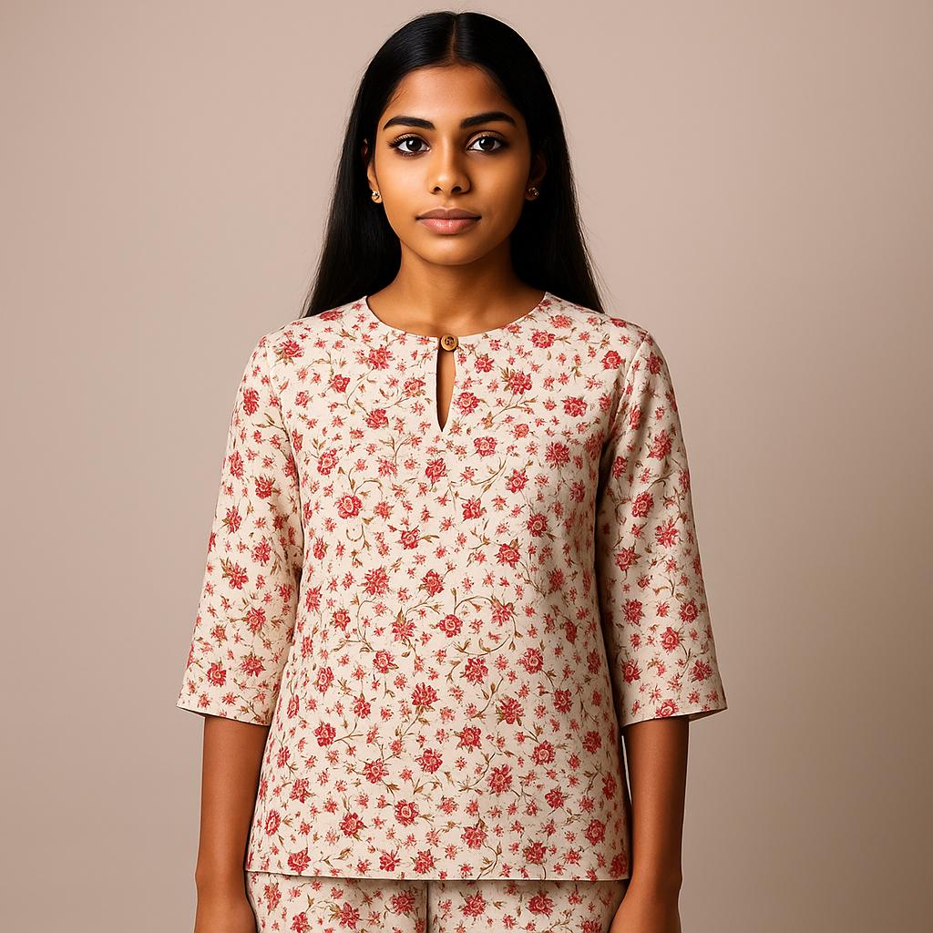 

Винтажная повседневная блузка, для женщин, стрейч-конопля, цветочный принт, круглый вырез, рукава три четверти, элегантный свободный топ 5XL красный