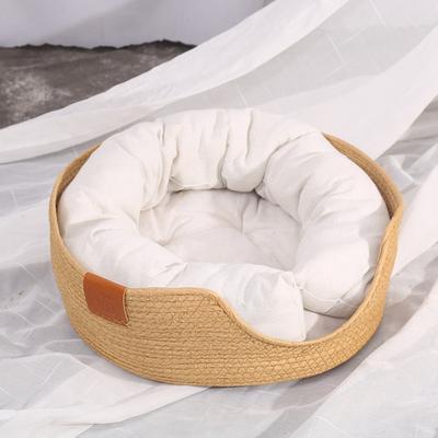Pet Cushion Bed Hand Woven Soft Warm Breathable Wearable Round Cat Puppy Pad Bed for All Seasons M Bed with Matching