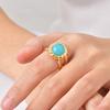 Stainless Steel Natural Stone Open Ring for Women,Round Faux Light Blue Jade Pattern Rings, 18K Gold-Plated Finger Jewelry Gift