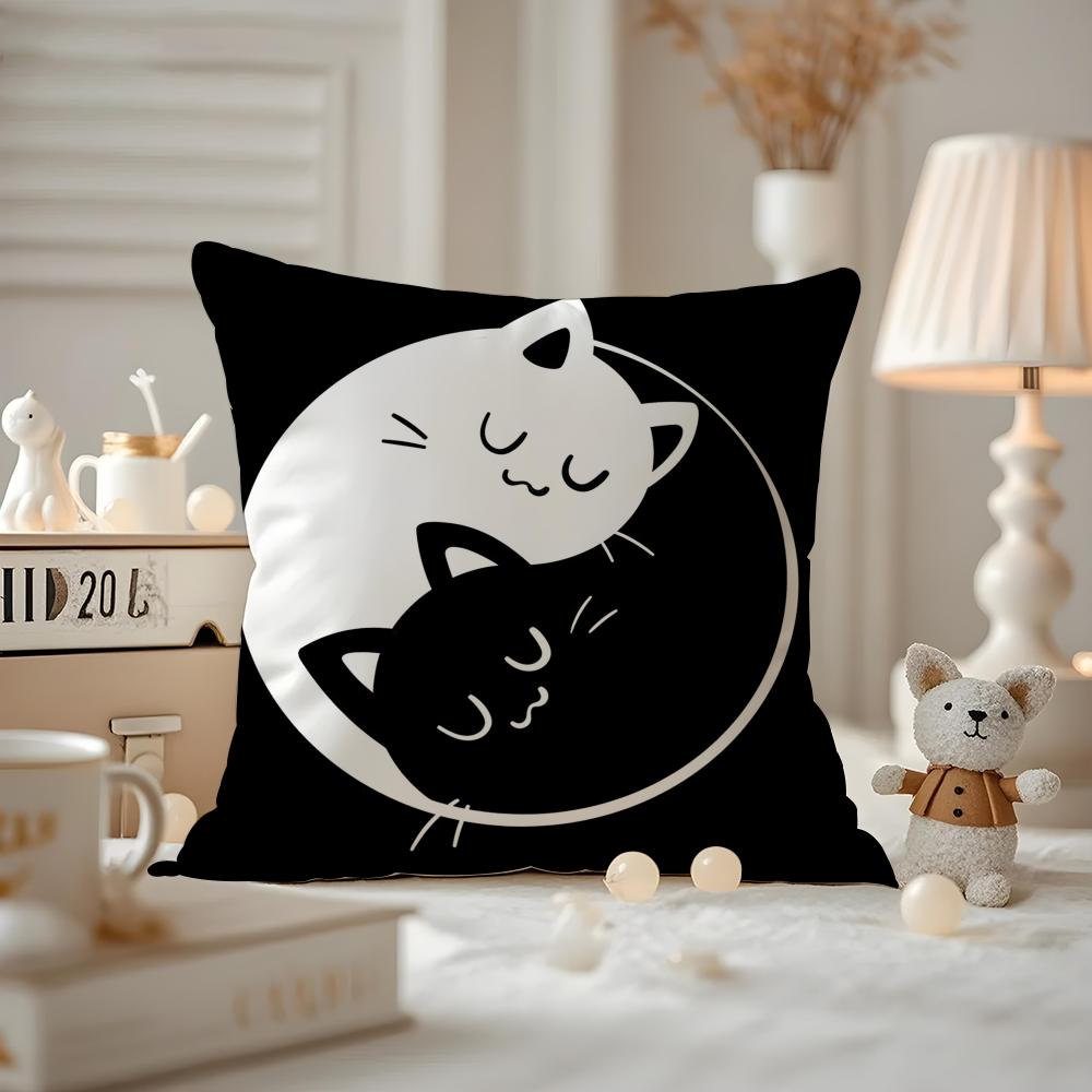 New Little Black Cat Cute Couple Cushion Cover Anti-dustmite Pillowcase Invisible Zipper Silky Short Plush Sofa Cushion Cover