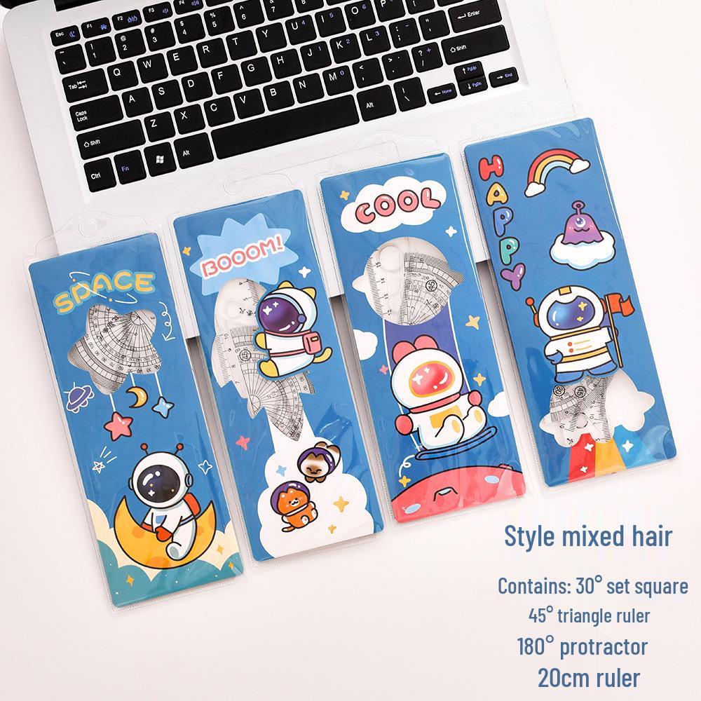 Cartoon Astronaut Student Drawing Ruler Set: Cute Square & Straight High-Value Stationery 20cm