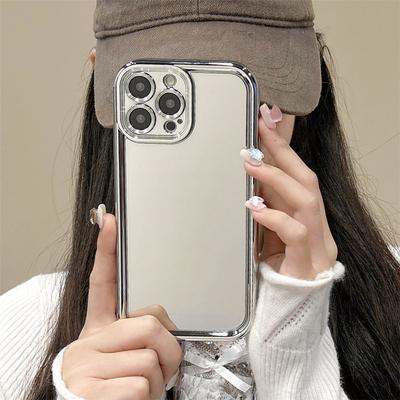 Luxus-Silberspiegel-Telefonhülle für iPhone 15 Pro Max 14 13 11 12 Pro Max, glänzende, stoßfeste Stoßstange, weiche Silikonhülle